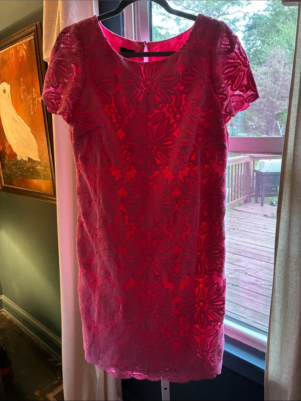 TALBOTS Larosa Pink Crocheted Lace Floral Daisy Shift Dress SZ 10